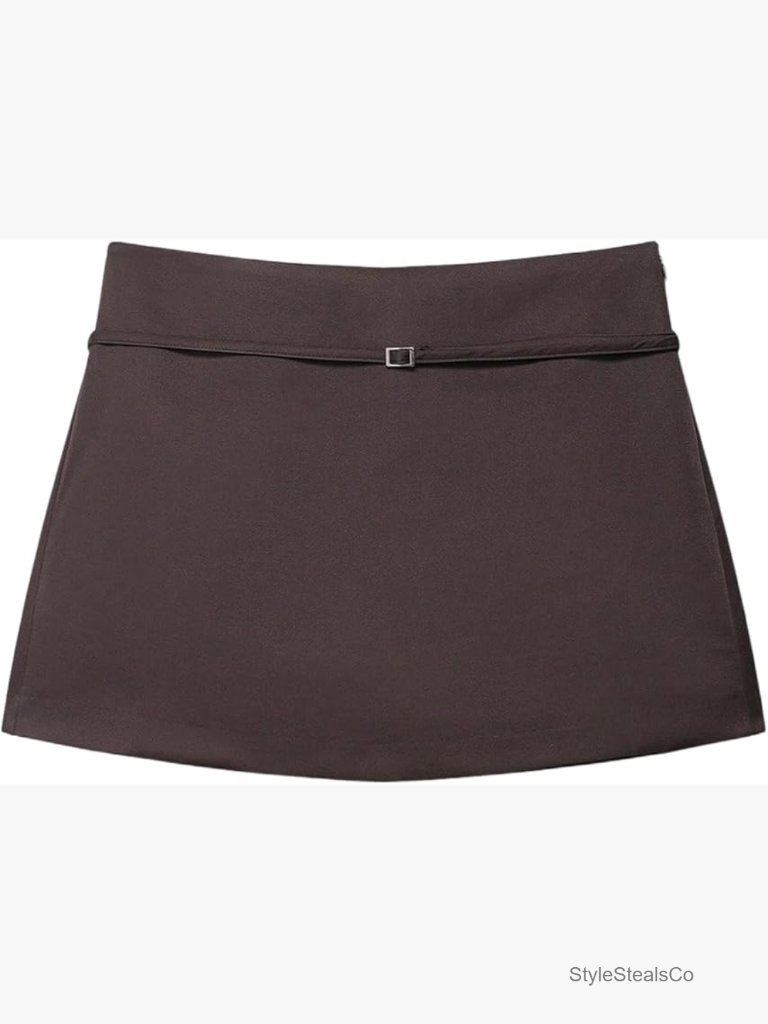 Women's Zip Up Skort Low Rise Mini Skirt A Line Belted Going Out